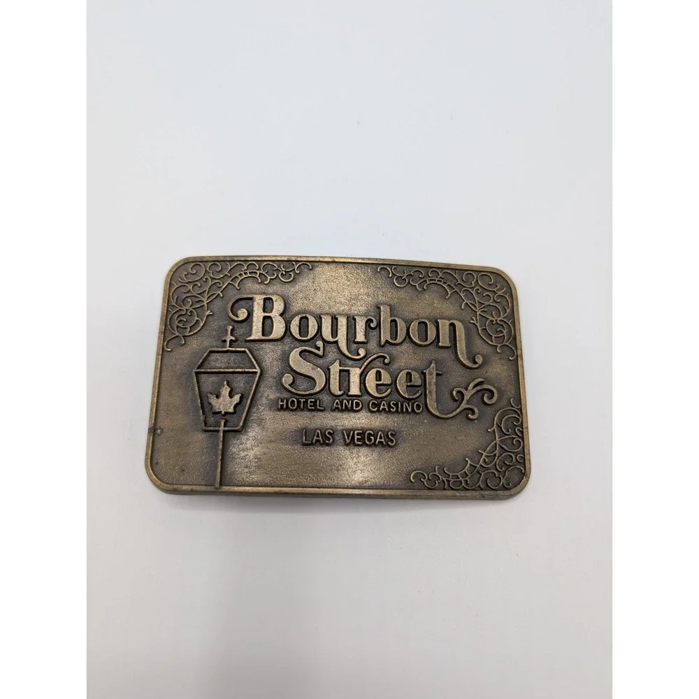 VTG Brass Bronze Tone Vintage Bourbon Street Hotel Casino Las Vegas Belt Buckle